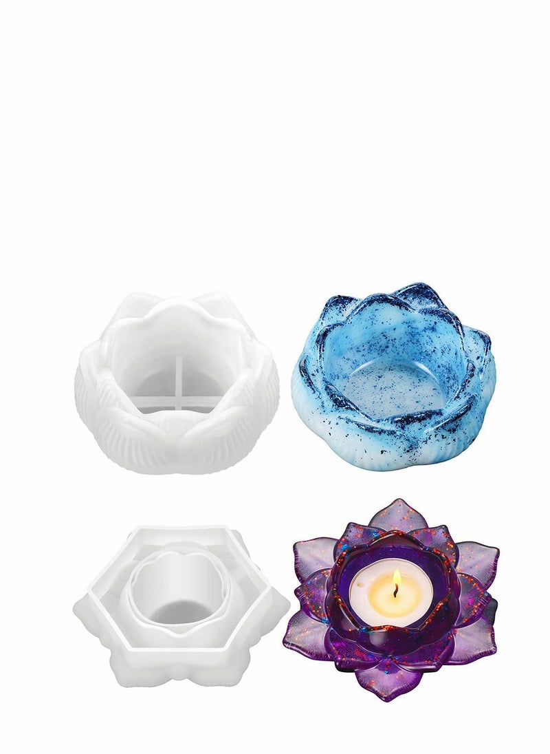 Excefore 2 Pcs Lotus Tealight Candles Holders Flower Epoxy Resin Casting Moulds Candlestick Epoxy Silicone Mould for Making Candle Holder Tea Light Holder Jewelry Box  - Image 1