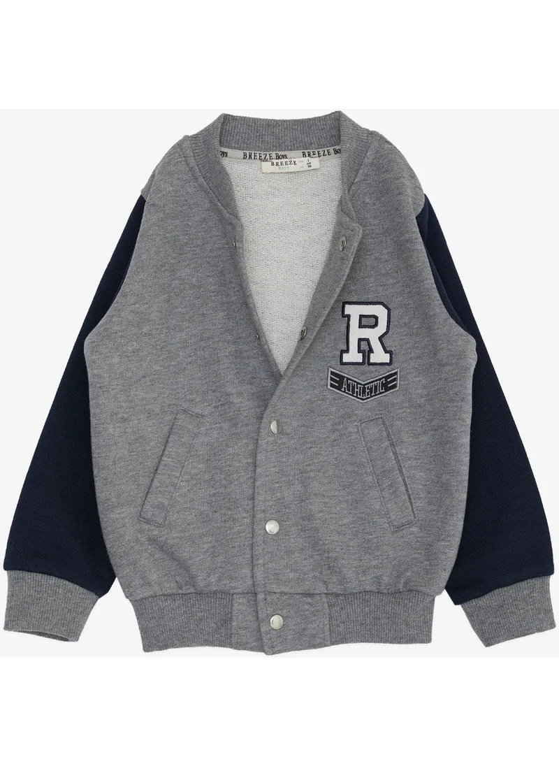 Breeze Boy's College Jacket with Letter Embroidery and Snap Fasteners, Age 3-7, Gray Melange