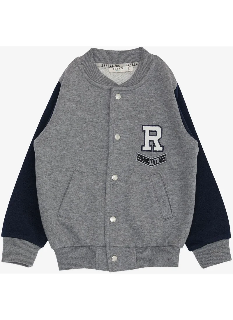 Breeze Boy's College Jacket with Letter Embroidery and Snap Fasteners, Age 3-7, Gray Melange