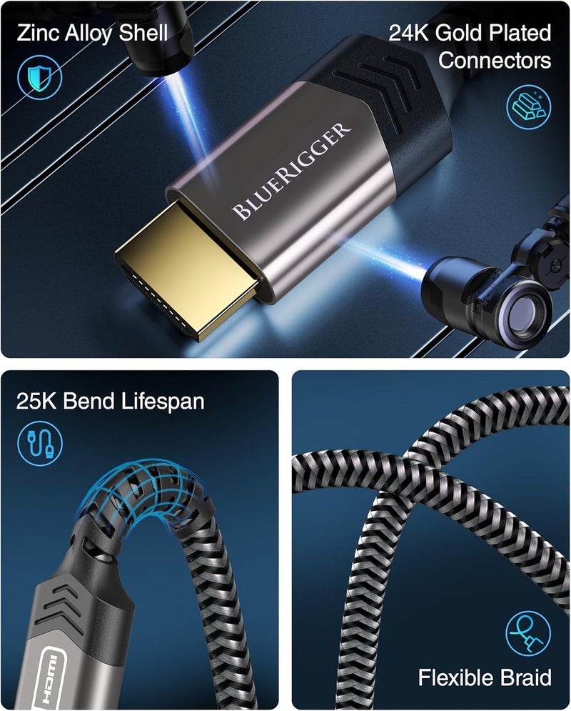 بلو ريجر كابل بلو ريجر HDMI 4K (25 قدمًا، 4K 60 هرتز HDR، عالي السرعة 18 جيجابت في الثانية، eARC، سلك مضفر من النايلون) - متوافق مع PS5، PS4، Xbox، Roku، Apple TV، HDTV، Blu-ray، الكمبيوتر الشخصي - Image 3