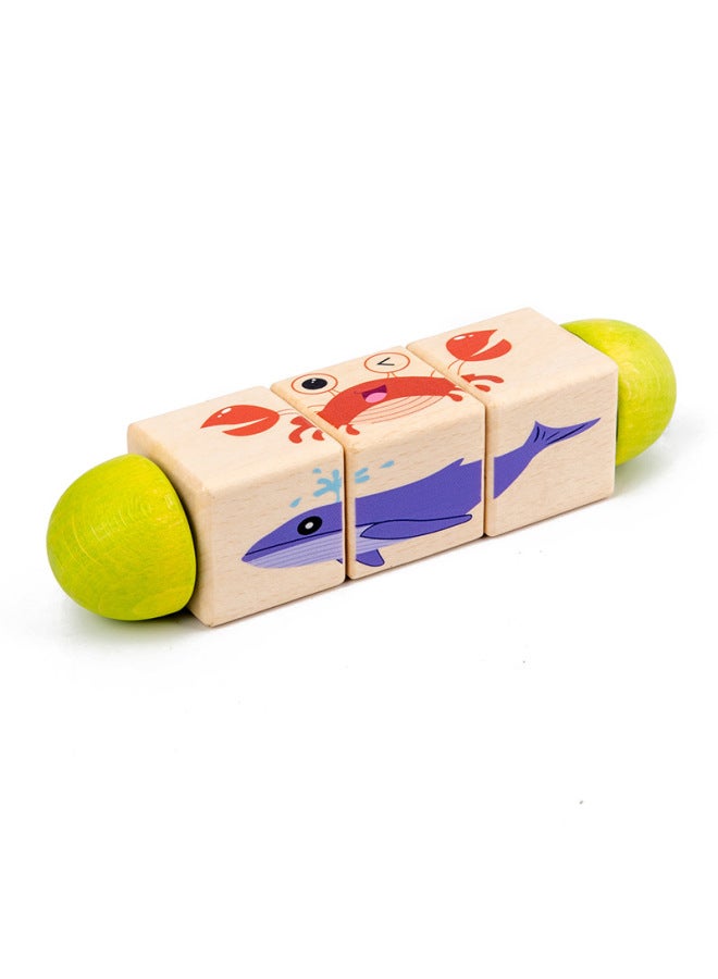 أحجية خشبية دوارة للحيوانات للأطفال الرضع من عمر 0 ​​إلى 3 سنوات التعليم المبكر ألعاب ألغاز معرفية للحيوانات - اللون: أحجية دوارة ~ المحيط - Image 1