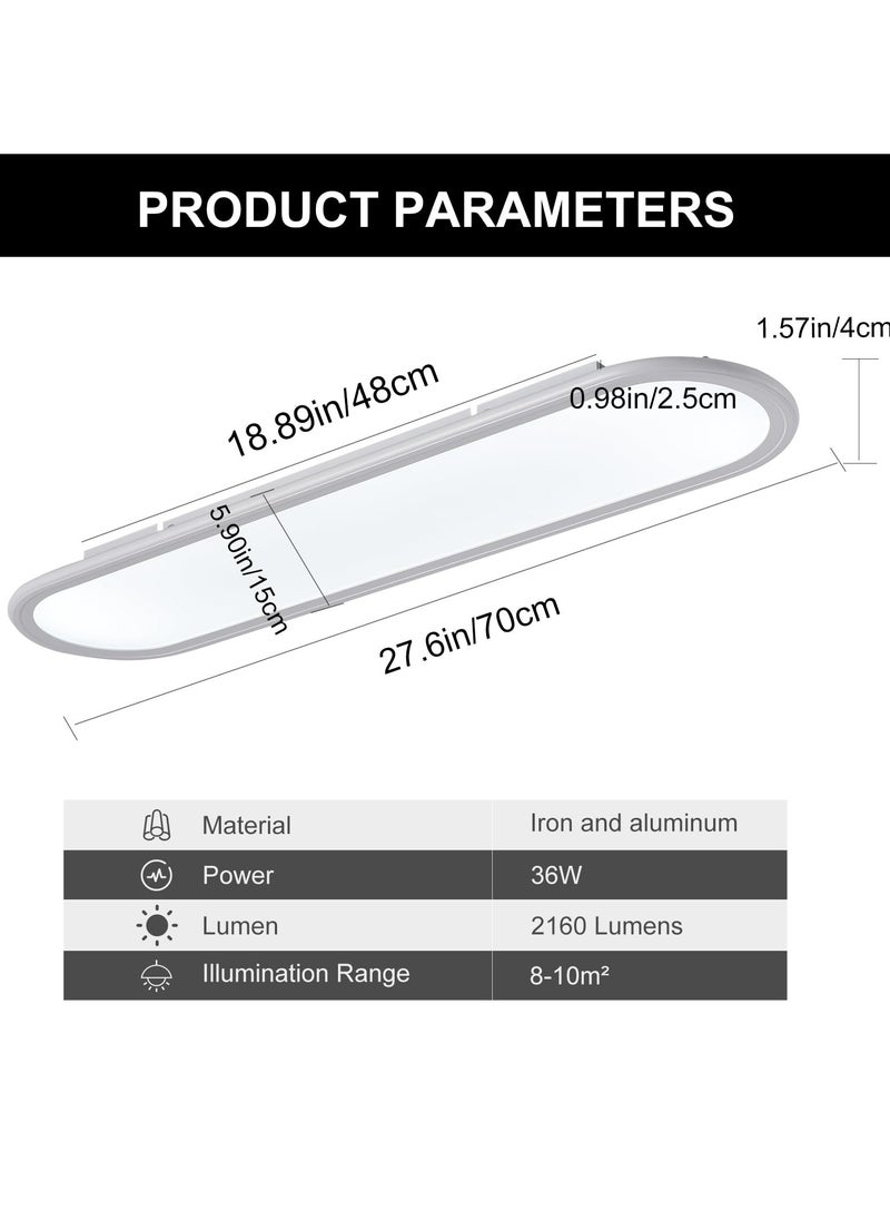 Ganeed 70cm LED Ceiling Light,Full Spectrum Linear Ceiling Lamps,6500K Cool White Modern Ultra Thin Low Profile Light Fixture for Bedroom Kitchen Study Room Hallway,White/36W  - Image 3