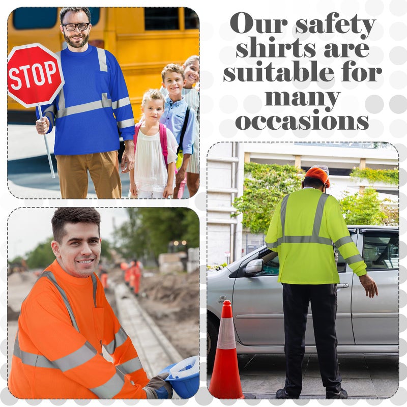 Amylove 4 Pcs Long Sleeve Safety Shirt High Visibility Reflective Construction Work Shirts for Men Women(XL,Yellow, Orange, Black, Blue) - Image 3