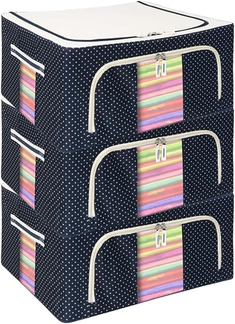 Raggle 3 PCS Closet Organizers and Storage Bins Foldable Metal Frame Storage Box with Zippers & Clear Window for Organizing Clothing. (24L,BLUE,3) - Image 1