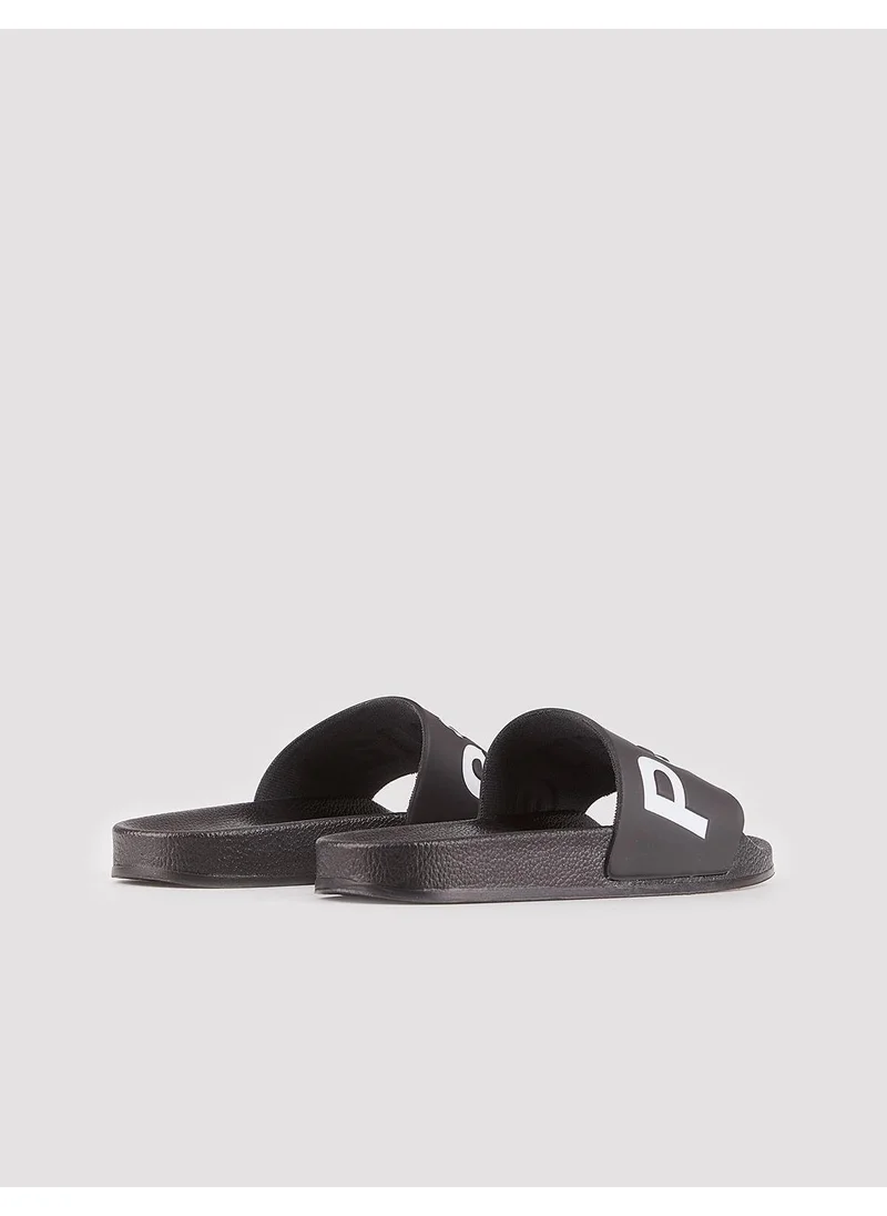Cabani Black Women's Slippers with Text Pattern