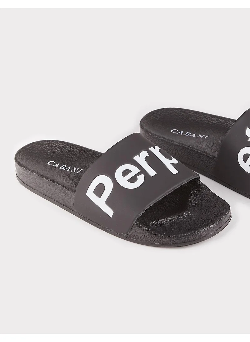 Cabani Black Women's Slippers with Text Pattern
