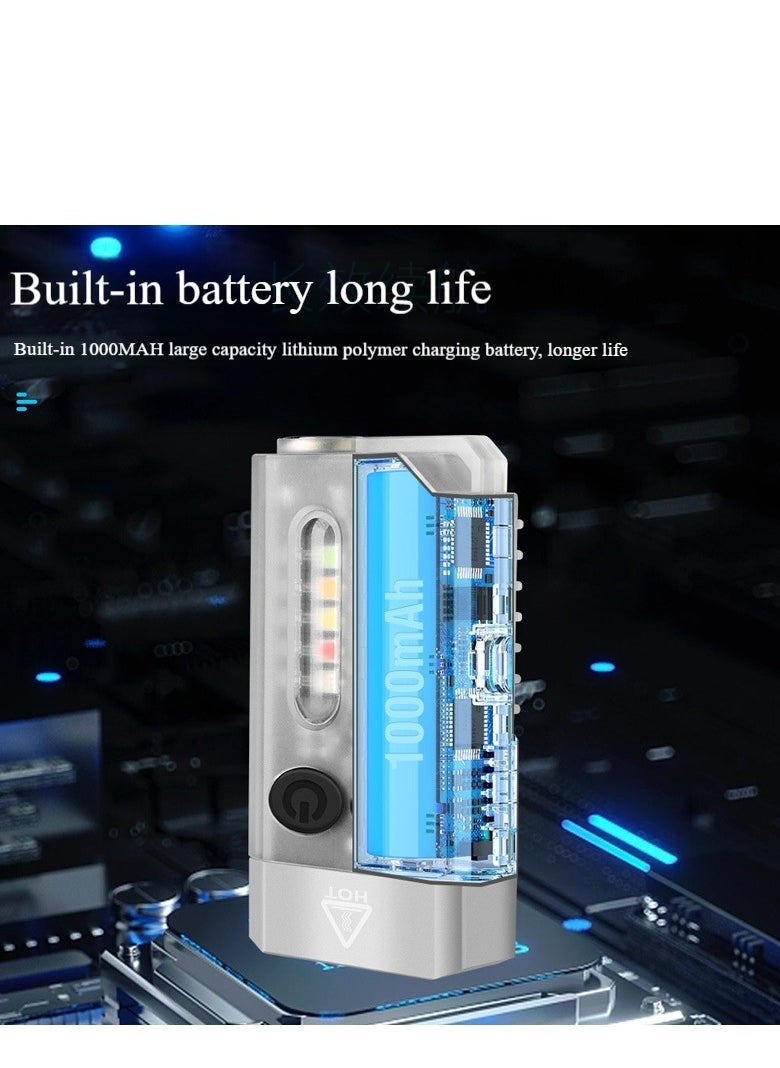 Generic - Small Powerful Flashlight 1000LM with Red Blue Warm Light, 80dB Buzzer - Mini Keychain Pocket Rechargeable LED Flashlights USB EDC Clip Flash Light - Image 1