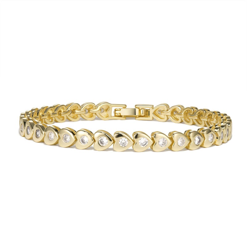 Pearich Tennis Bracelets for Women, Simulated Diamonds Bezel 14K Gold Gold Bracelet, Cubic Zirconia Heart Bracelets Gift for Women - Image 1