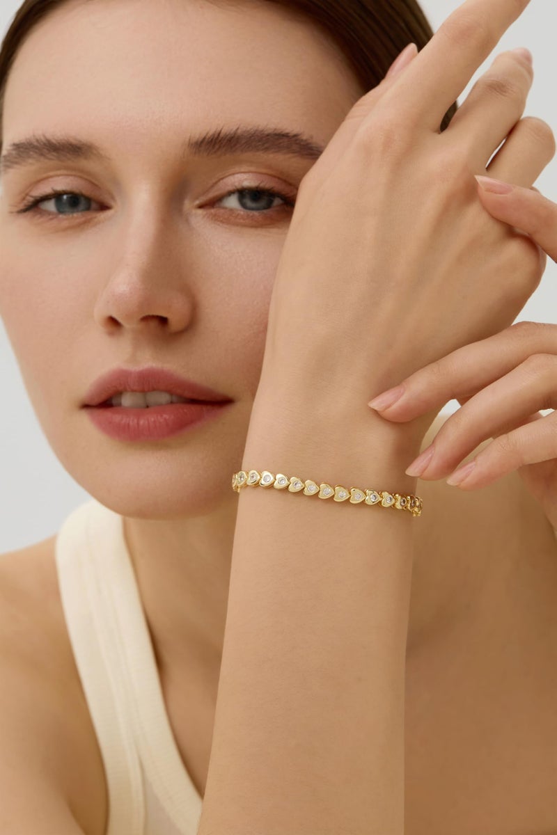 Pearich Tennis Bracelets for Women, Simulated Diamonds Bezel 14K Gold Gold Bracelet, Cubic Zirconia Heart Bracelets Gift for Women - Image 5
