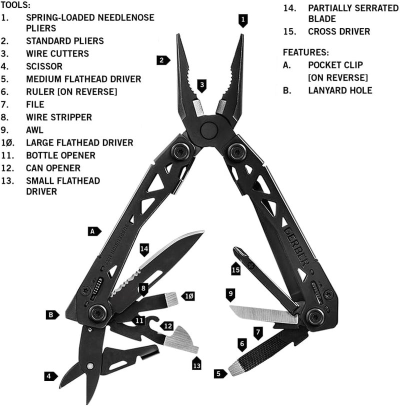 Gerber أداة متعددة الاستخدامات NXT EDC 15 في 1، سكين جيب، كماشة ذات أنف إبرة ومجرد سلك للتخييم والبقاء، أسود - Image 2