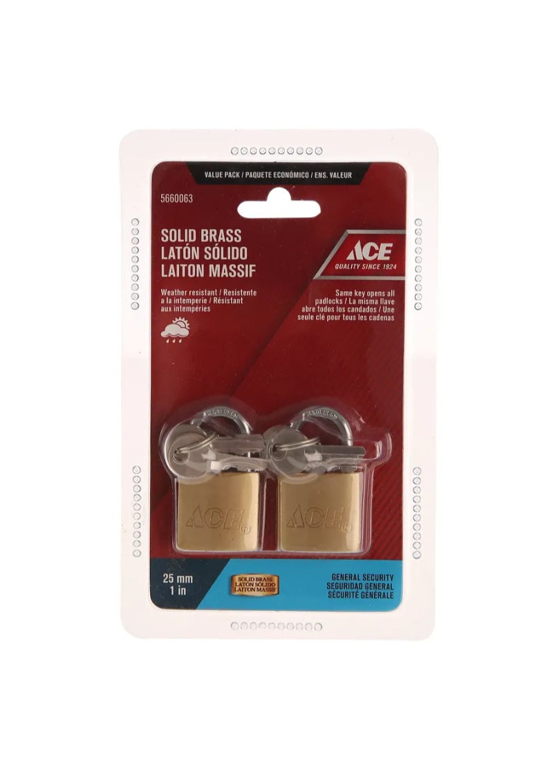 ACE ACE Solid Brass Padlock Pack 25mm 2Pcs 
