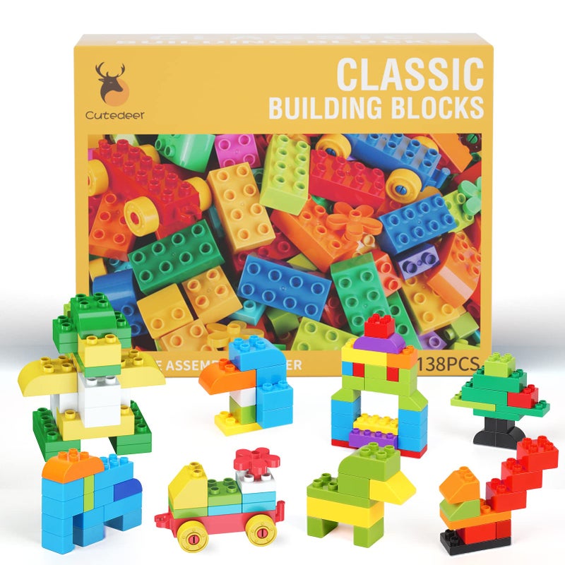 Cutedeer 138 Piece Building Blocks for Kids Toddlers, Classic Big Bricks Set Compatible with All Major Brands, STEM Large Building Toys with Gift Box for All Ages Boys Girls - Image 1