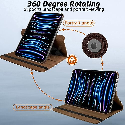 TGK Rotating Cover for iPad Pro 12.9 inch 6th Gen (2022) Brown 360 Degree Leather Stand Case - Image 3