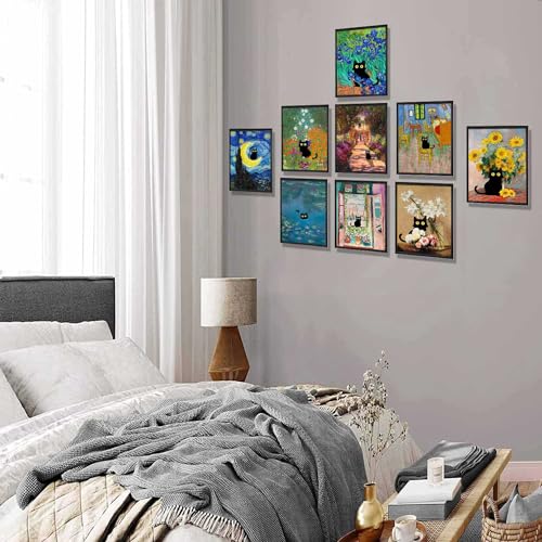 LOARTVE 9Pcs Funny Black Cat Wall Art Cats in Famous Paintings Posters Prints Vintage Gallery Wall Decor Pictures Eclectic Cute Preppy Aesthetic Room Decor,Unframed - Image 3