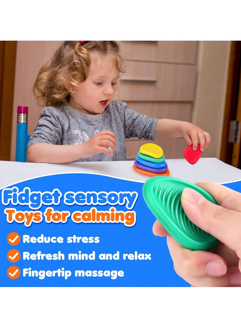 Calming Sensory Toys for Fun  Learning, Safely Designed Stress Relief Stone Toy, Soft Textured Worry Stone for Autism Kids, Baby Sensory Toys, Brightly Colored Montessori Bath Toys for Babies 3-12 M - Image 1