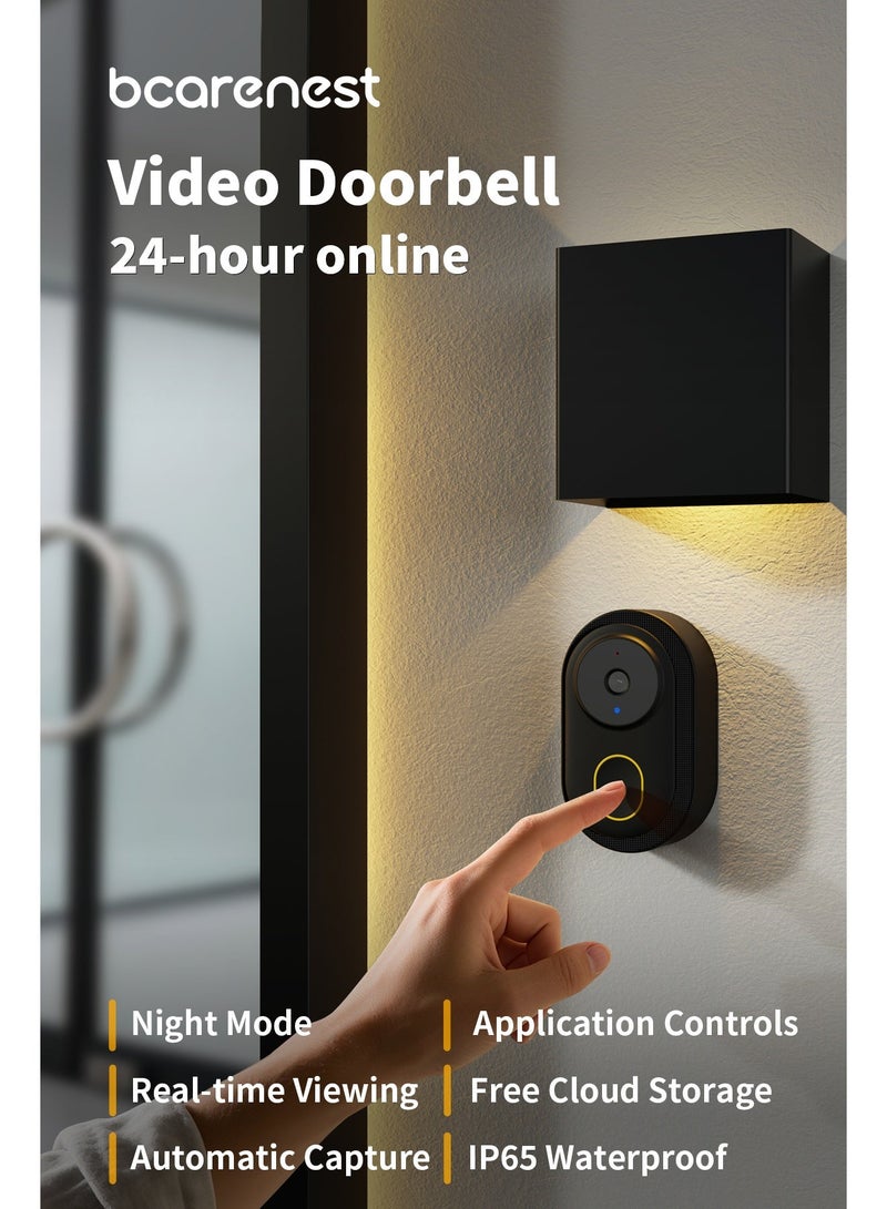 Bcarenest Smart wireless doorbell, APP control, IP65 waterproof, built-in lithium battery. Features include night mode, real-time voice changer, free cloud storage, and ultra-long standby time. - Image 2