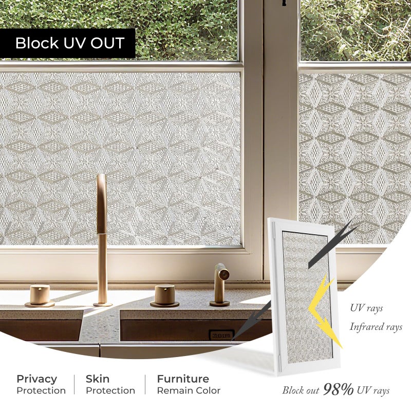ADD.HERES 3D Stained Glass Window Film, Decorative Window Privacy Film for Bathroom, Front Door, Home, Sun Blocking Heat Control, Static Cling, Diamond-Shaped Flower, 23.6inch x 35.4inch - Image 5