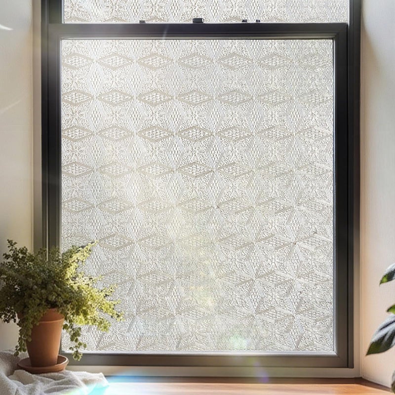 ADD.HERES 3D Stained Glass Window Film, Decorative Window Privacy Film for Bathroom, Front Door, Home, Sun Blocking Heat Control, Static Cling, Diamond-Shaped Flower, 23.6inch x 35.4inch - Image 1