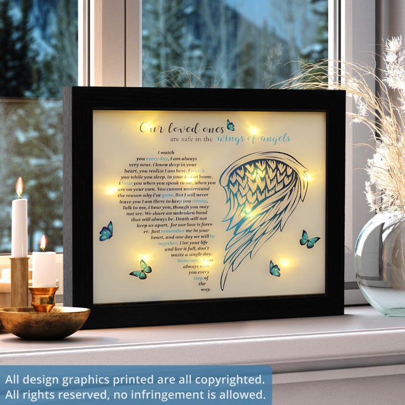Fabuday Memorial Gifts LED Shadow Box - Sympathy Gift in Memory of Loved One Gifts, Rememberance Gift for Loss of Mother Father Mom Dad, Funeral Condolences Bereavement Grief Gifts,Angel Wings - Image 2