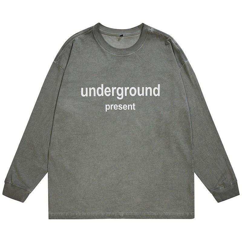 F1275 | Plus size men''s autumn new 280g heavy cotton top loose retro distressed long sleeve T-shirt men - Image 1