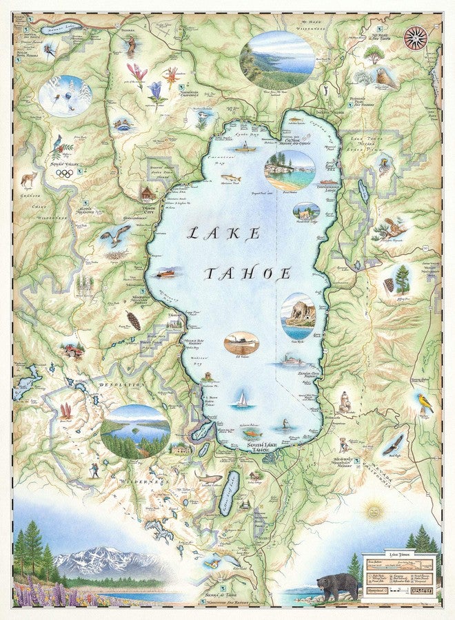 Xplorer Maps Lake Tahoe Map Poster - 18x24 Vintage-Style Lithographic Print with Soy-Based Inks - Made in USA - Image 1