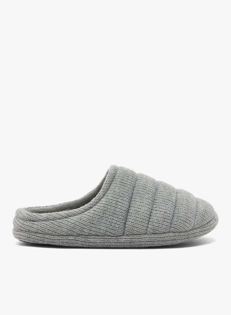 MENS GREY KNITTED QUILTED SLIPPER