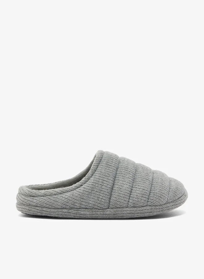 MENS GREY KNITTED QUILTED SLIPPER