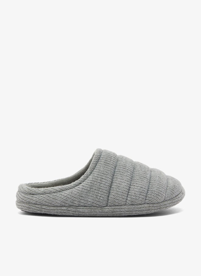 BRAVE SOUL MENS GREY KNITTED QUILTED SLIPPER - Image 1