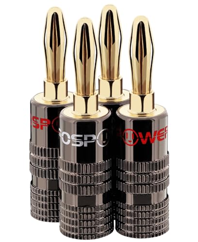 FosPower Banana Plugs 2 Pairs / 4 pcs, Closed Screw 24K Gold Plated Banana Speaker Plug Connectors for Speaker Wire, Wall Plate, Home Theater, Audio/Video Receiver, Amplifiers and Sound Systems - Image 1