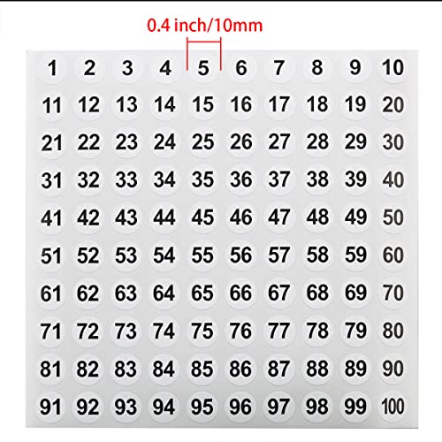 Ruiwaer Vinyl Number Sticker 1-200, White on Black, 20 Sheets, 0.4 Inch Round, Self-Adhesive, Waterproof, Indoor Use, 2000 Pieces in Total - Image 2