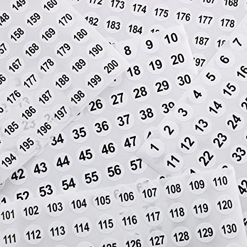 Ruiwaer Vinyl Number Sticker 1-200, White on Black, 20 Sheets, 0.4 Inch Round, Self-Adhesive, Waterproof, Indoor Use, 2000 Pieces in Total - Image 4