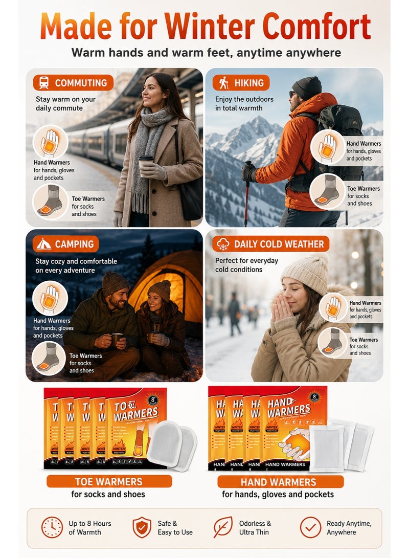 20Pcs Hand & Toe Warmers Combo Pack, Air-Activated Disposable Heat Pads, Ultra Thin Warm Patches Up to 8 Hours for Winter, Camping, Travel & Outdoor Use - Image 2