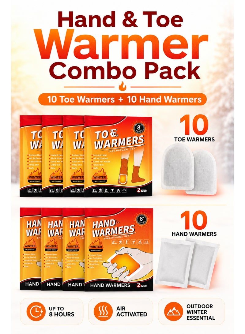 20Pcs Hand & Toe Warmers Combo Pack, Air-Activated Disposable Heat Pads, Ultra Thin Warm Patches Up to 8 Hours for Winter, Camping, Travel & Outdoor Use - Image 1