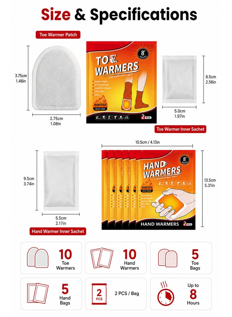 20Pcs Hand & Toe Warmers Combo Pack, Air-Activated Disposable Heat Pads, Ultra Thin Warm Patches Up to 8 Hours for Winter, Camping, Travel & Outdoor Use - Image 5