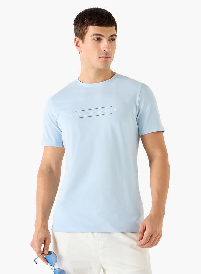 ايكونيك تيشيرت بطباعة شعار أيقوني بياقة دائرية وأكمام قصيرة - Image 1