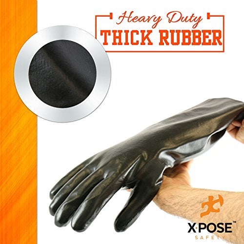 Xpose Safety 18” Chemical Resistant Gloves - 3 Pairs - Heavy Duty, PVC Coated, Comfort Lined - Acid, Oil and Alkali Protection - Forearm Length - Image 3