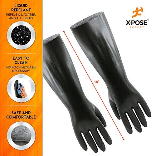 Xpose Safety 18” Chemical Resistant Gloves - 3 Pairs - Heavy Duty, PVC Coated, Comfort Lined - Acid, Oil and Alkali Protection - Forearm Length - Image 2