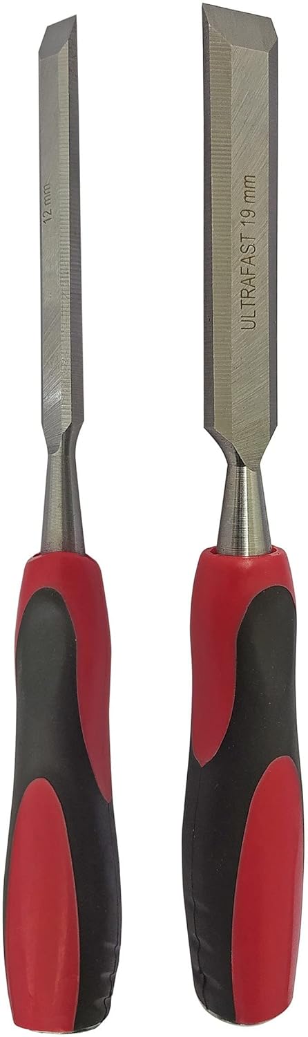 DUMDAAR 12mm 19mm Wood Carving Hand Chisel combo Chrome vanadium steel rubber grip Bevel Chisel Set