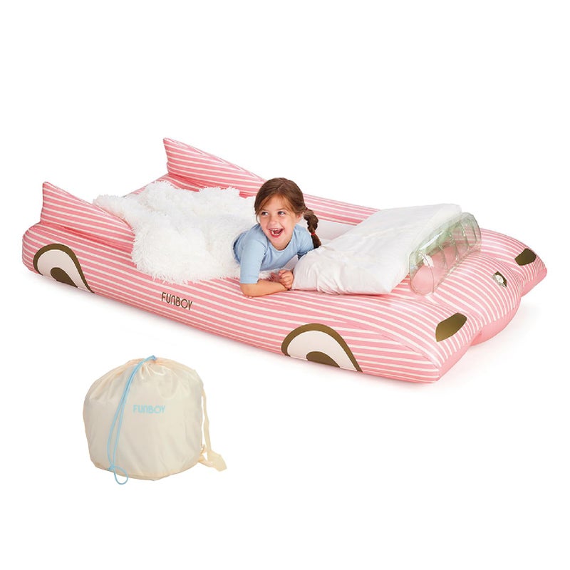 FUNBOY Kids Pink Inflatable Travel Bed & Mattress. Perfect for Sleepovers. Includes Carrying Case Storage Bag, Twin - Image 1