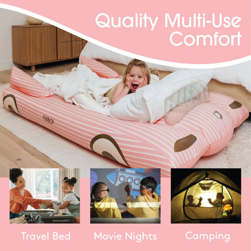 FUNBOY Kids Pink Inflatable Travel Bed & Mattress. Perfect for Sleepovers. Includes Carrying Case Storage Bag, Twin - Image 2