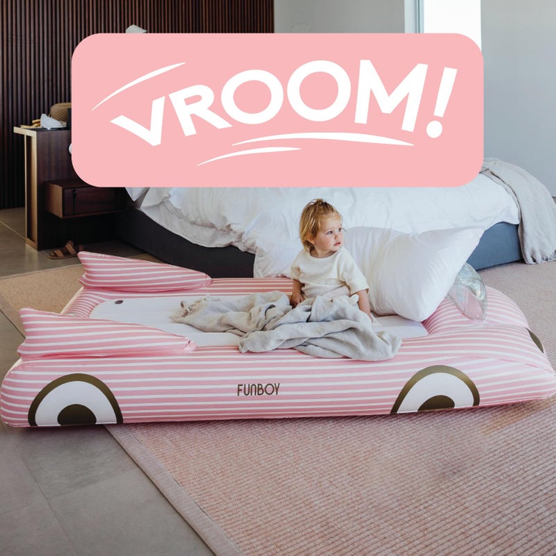 FUNBOY Kids Pink Inflatable Travel Bed & Mattress. Perfect for Sleepovers. Includes Carrying Case Storage Bag, Twin - Image 3