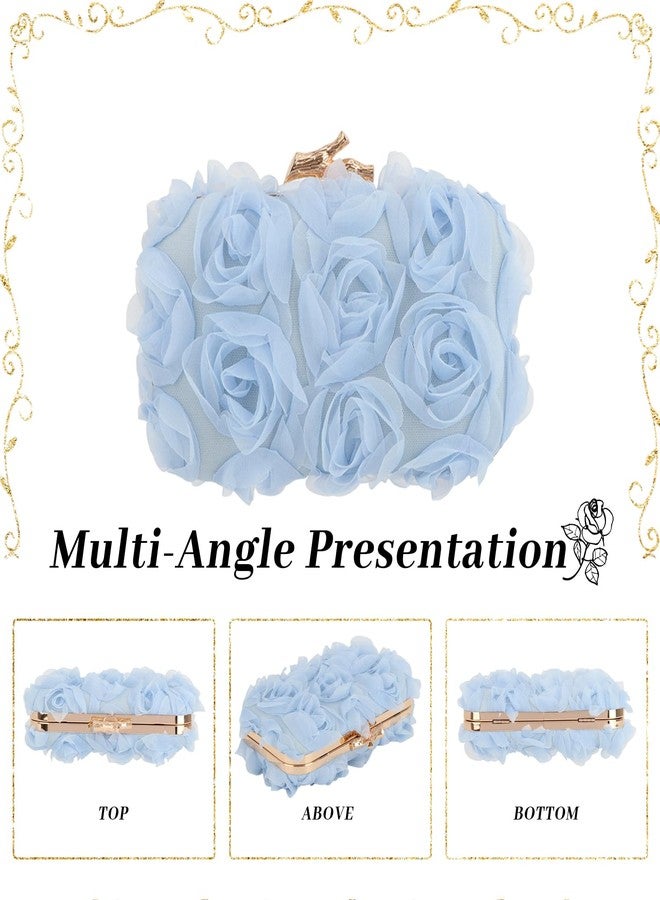Lanpet Women Clutches Purse Lace Formal Flower Evening Handbag Chain Strap Shoulder Bag,Blue - Image 3