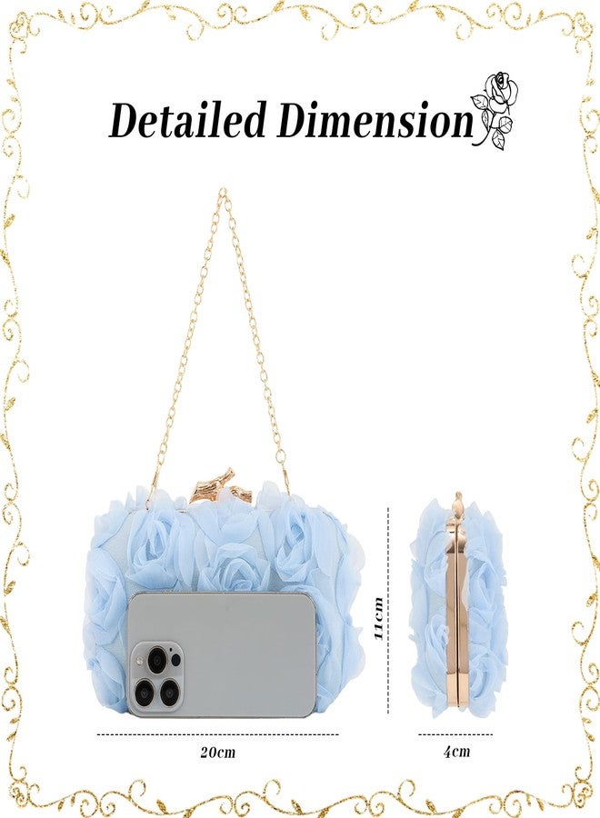 Lanpet Women Clutches Purse Lace Formal Flower Evening Handbag Chain Strap Shoulder Bag,Blue - Image 4