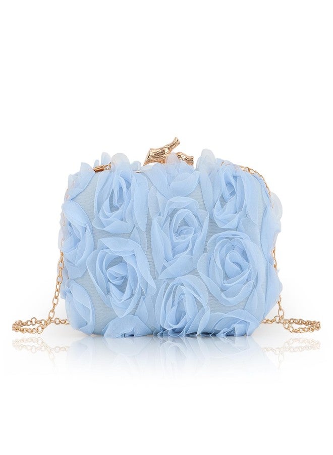Lanpet Women Clutches Purse Lace Formal Flower Evening Handbag Chain Strap Shoulder Bag,Blue - Image 1
