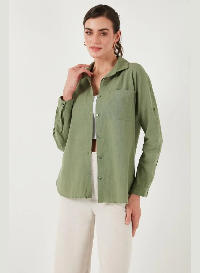 ليلا قميص قطني ليلى بقصة عادية بجيوب للنساء