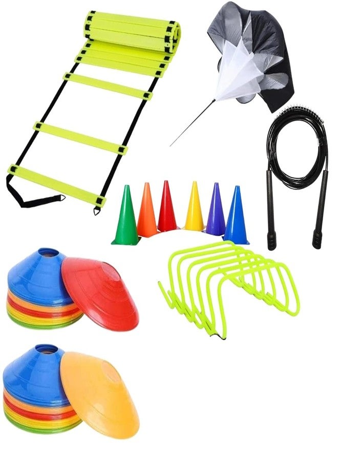 Craze Kick Sports Complete Agility Training Kit: 4m Ladder, 20 Saucers, 6 Cones (6"), 6 Hurdles (40cm) with Carry Bag - All-in-One Solution for Enhancing Speed, Agility, and Athletic Performance - Image 1