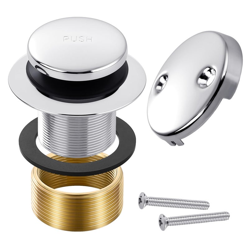 TLOZX Chrome Bathtub Drain Tip-Toe Tub Trim Set With Two-Hole Overflow Faceplate Bathroom Tub Drains Replacement Conversion Tub Drain Kit Assembly With Universal Fine & Coarse Thread - Image 1