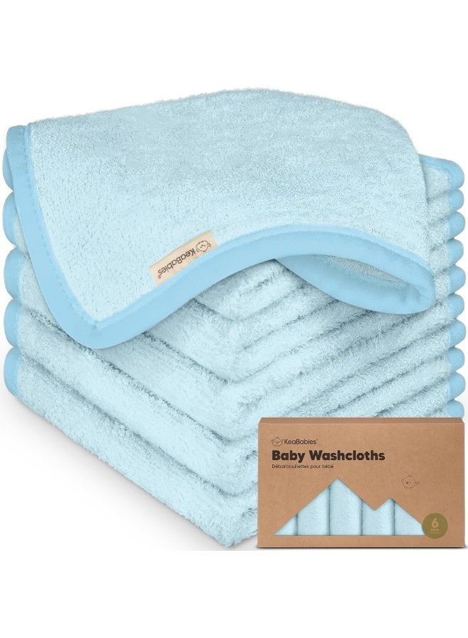 KeaBabies 6-Pack Baby Washcloths - Soft Absorbent Viscose from Bamboo Wash Cloths for Babies, Kids, Toddlers, Infant, Newborn Bath Towels, Gentle on Sensitive Skin, 10x10 Reusable face Towels (Bravo Blue) - Image 1