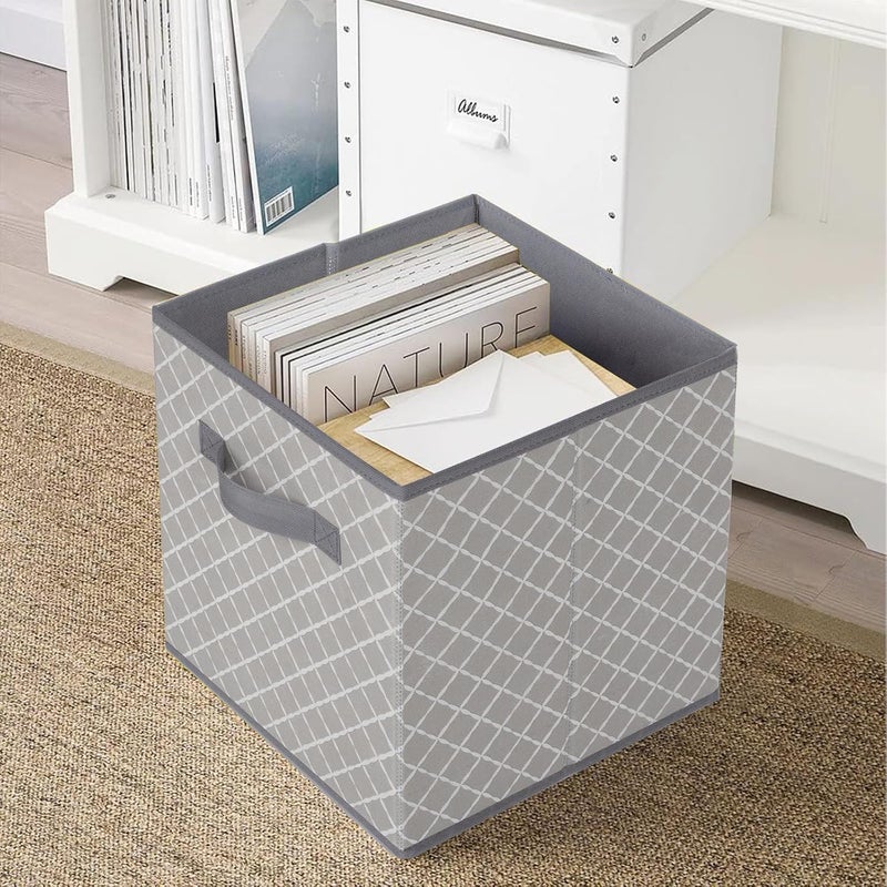 PowerKing Storage Box with Handle, Set of 2 Foldable Tartan Pattern Storage Pins Cube Organiser Made of Skin Safety Fabric Cloth, Storing Box for Cloths, Kids Toys and Tiny Thing, Grey - Image 5