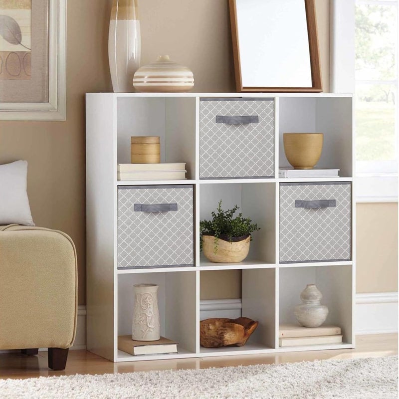 PowerKing Storage Box with Handle, Set of 2 Foldable Tartan Pattern Storage Pins Cube Organiser Made of Skin Safety Fabric Cloth, Storing Box for Cloths, Kids Toys and Tiny Thing, Grey - Image 2